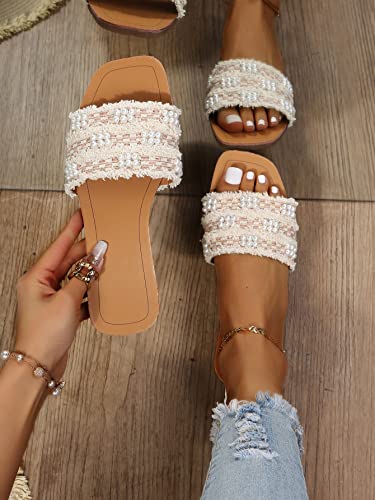 Women's Summer Beach Flat Cute Sandals Color Block Faux Pearls Decor
| Gorglitter Women's 2025 Summer Beach Flat Slides