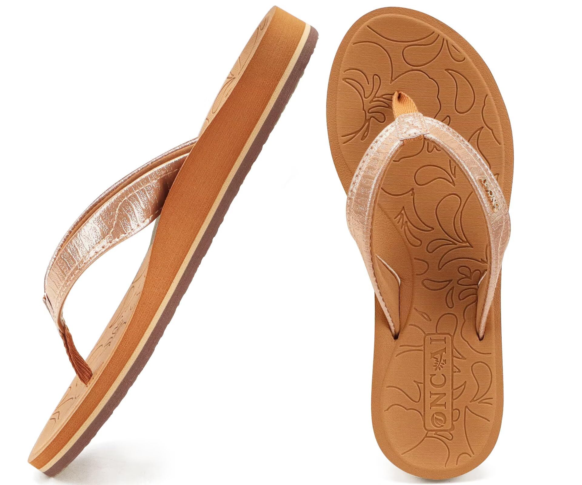 ONCAI Women's Comfortable Summer Flip Flops with Cushion Walking Arch Support for Women Soles